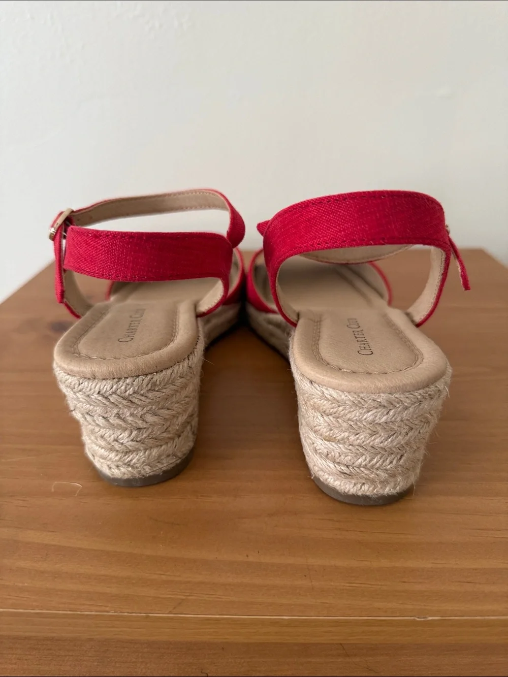 Charter Club Red Canvas Espadrille Wedge Sandals with Ankle Strap